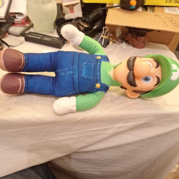 Super Mario Bros. Movie Luigi Plush Stuffed Doll Vinyl Face Jakks 15” 2023 - Picture 1 of 7